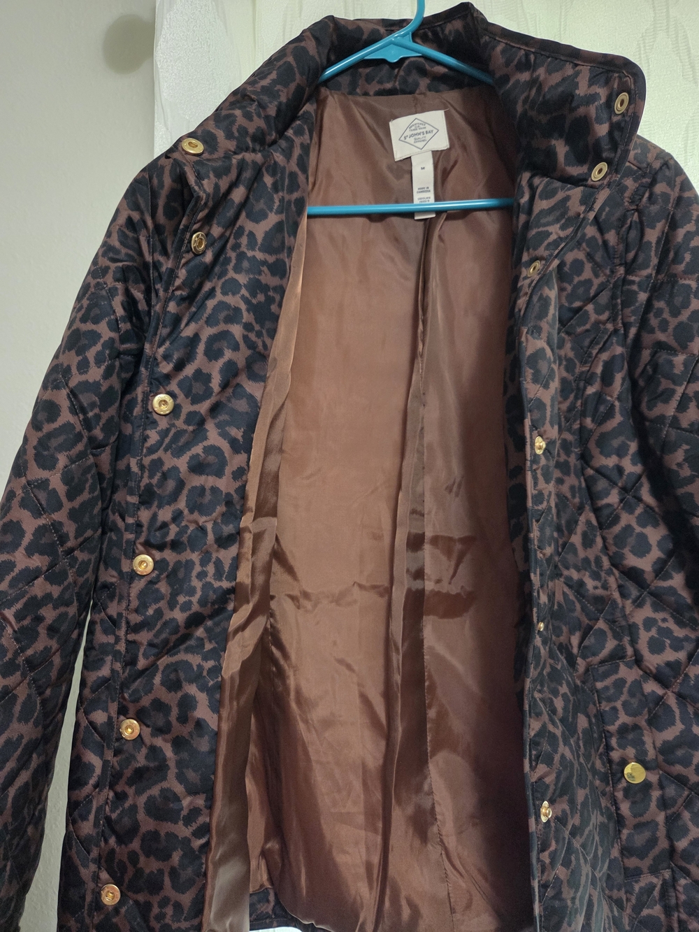Quilted Leopard Print Women's Jacket - Brown/Black - Picture 2 of 4